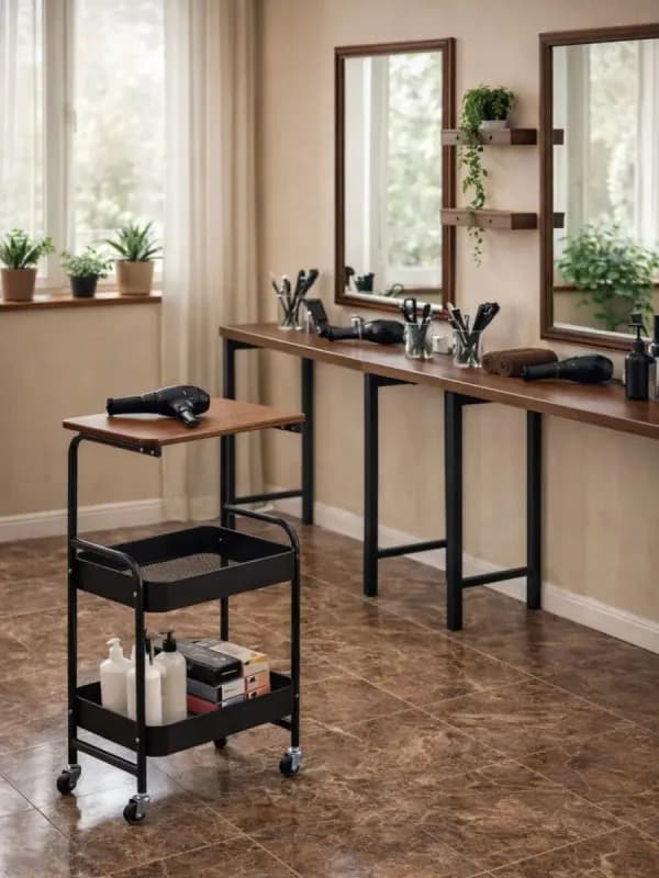 Этажерка на колёсиках с деревянной столешницей-4