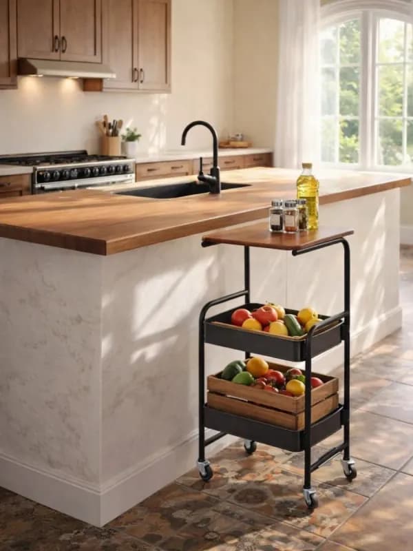 Этажерка на колёсиках с деревянной столешницей-3