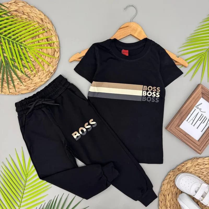 Детский комплект BOSS: футболка и брюки, чёрный-0
