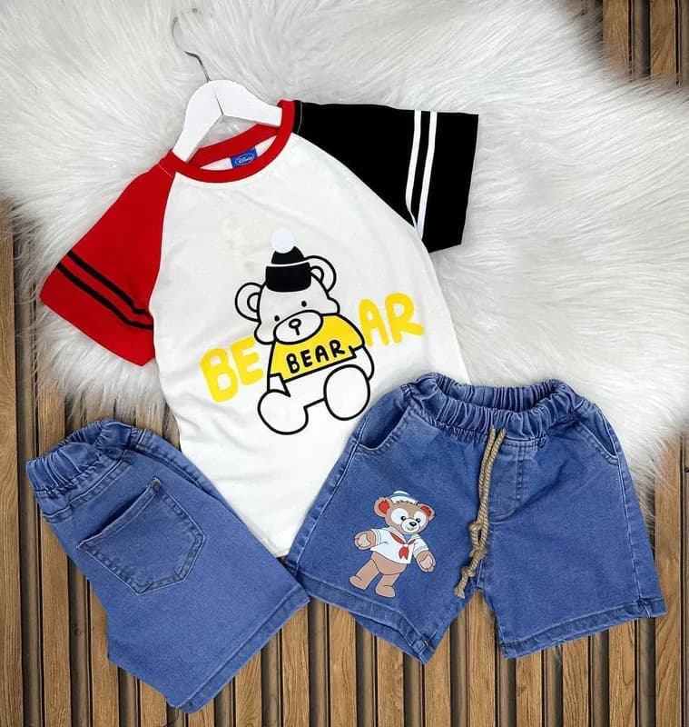 Детский комплект BEAR: футболка и джинсовые шорты