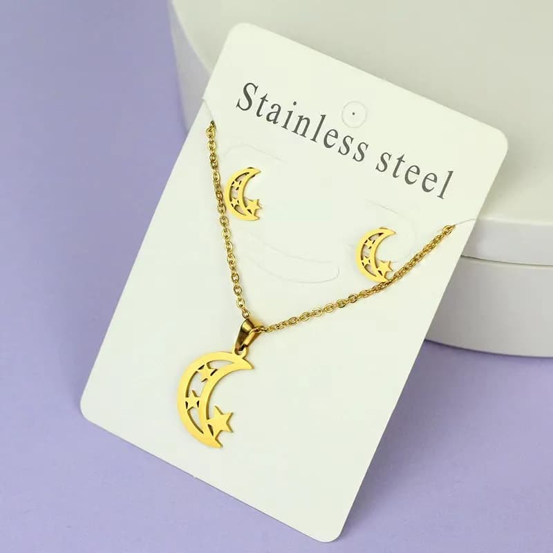 Стальной комплект украшений - цепочка + серьги-0