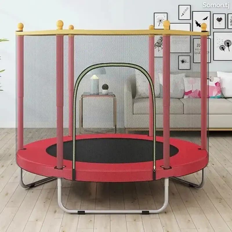 Детский батут диаметром 120см с защитной сеткой для использования дома и на улице-2
