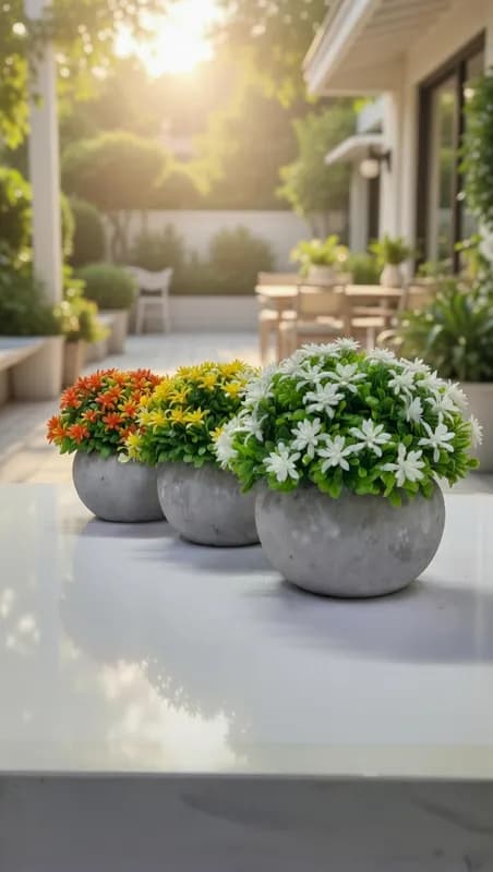 Искусственные цветы в бетонных кашпо — яркий акцент для вашего интерьера-0