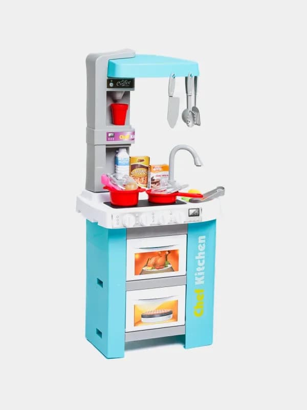 Детская кухня игрушечная с паром, звуком, светом и водой, набор посуды, кухня игровая-3