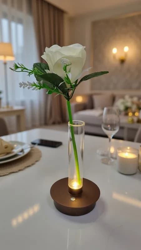 Светящаяся роза в стеклянной вазе — элегантность и уют-0