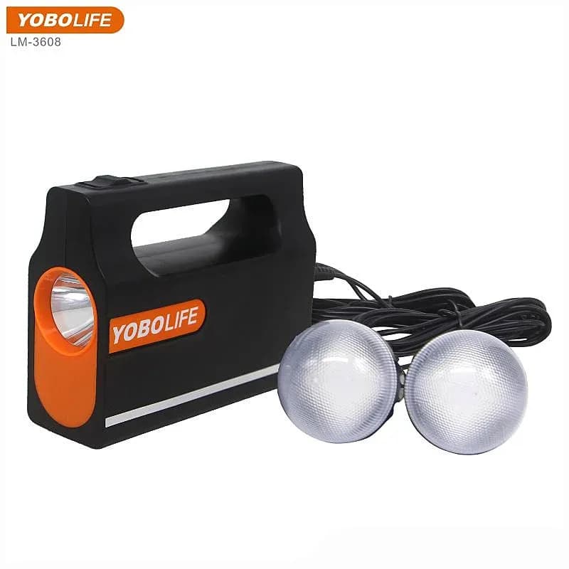 Фонарь аккумуляторный 3в1 (5500 мАч) на Солнечной батарее с PowerBank + 2 лампочки, Yobolife LM-3608-3