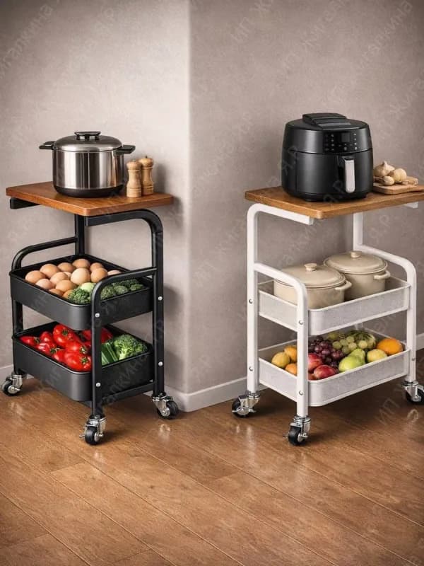 Этажерка на колёсиках с деревянной столешницей-5