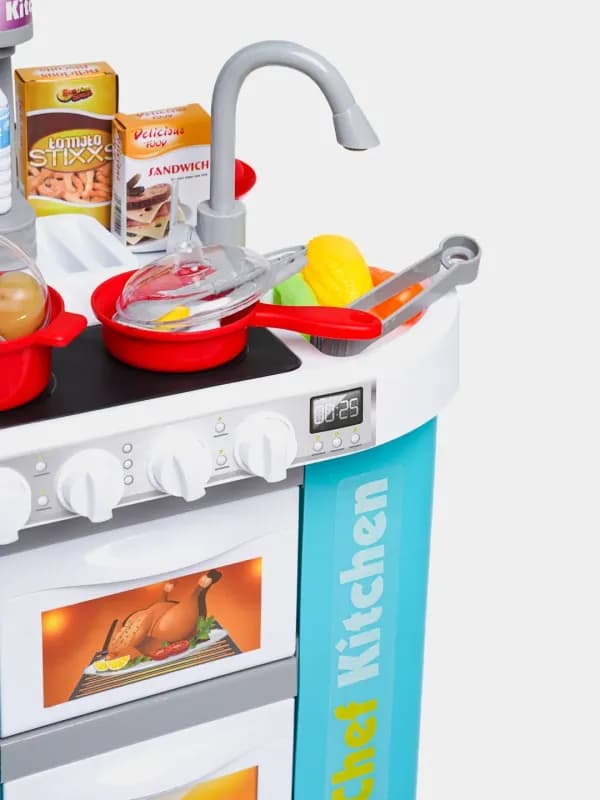 Детская кухня игрушечная с паром, звуком, светом и водой, набор посуды, кухня игровая-7