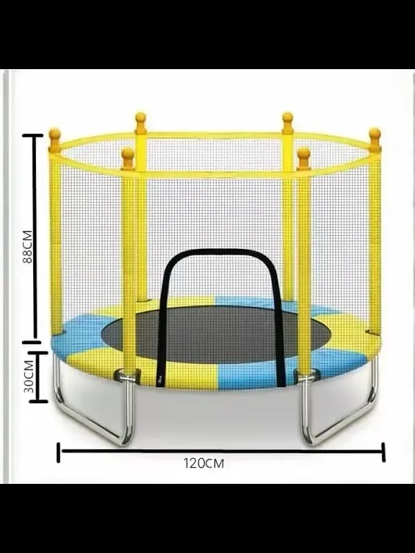 Детский батут диаметром 120см с защитной сеткой для использования дома и на улице-5