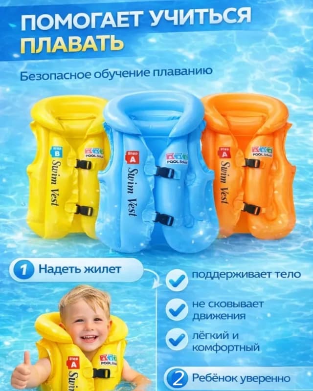 Надувной жилет для плавания, 40см-3