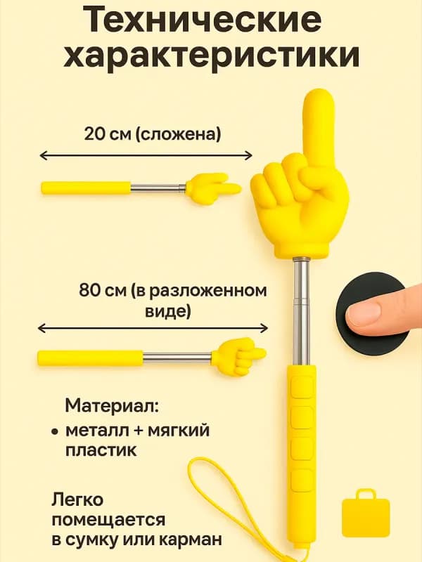 Телескопическая указка с пальцем (80 см)-3