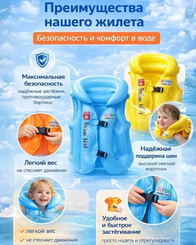Надувной жилет для плавания, 40см-1
