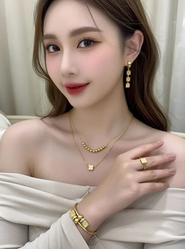 Набор украшений с квадратными подвесками - серьги, колье, браслет, кольцо-2