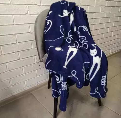 Плед 180x200 тонкий синий Кошки-3