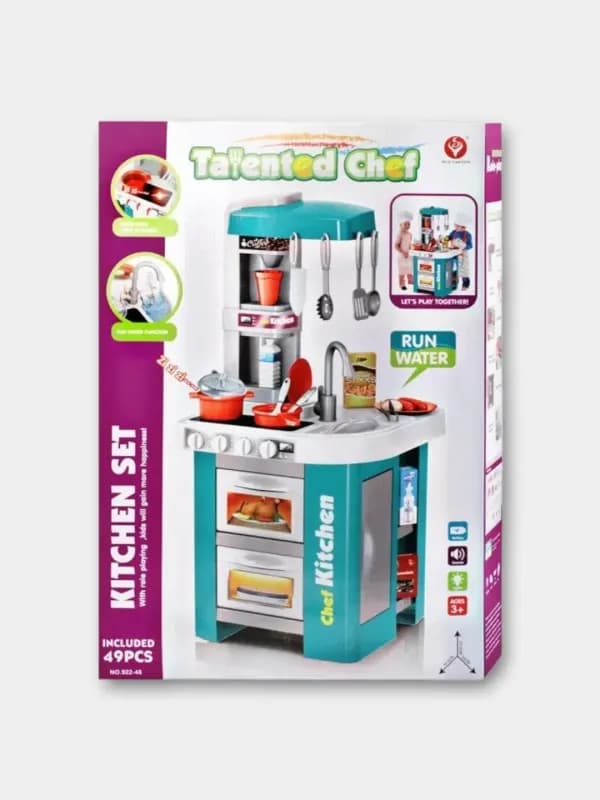 Детская кухня игрушечная с паром, звуком, светом и водой, набор посуды, кухня игровая-8