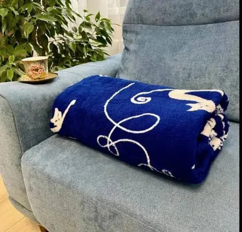 Плед 180x200 тонкий синий Кошки-2