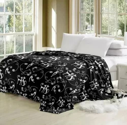 Плед 180x200 тонкий синий Кошки-0