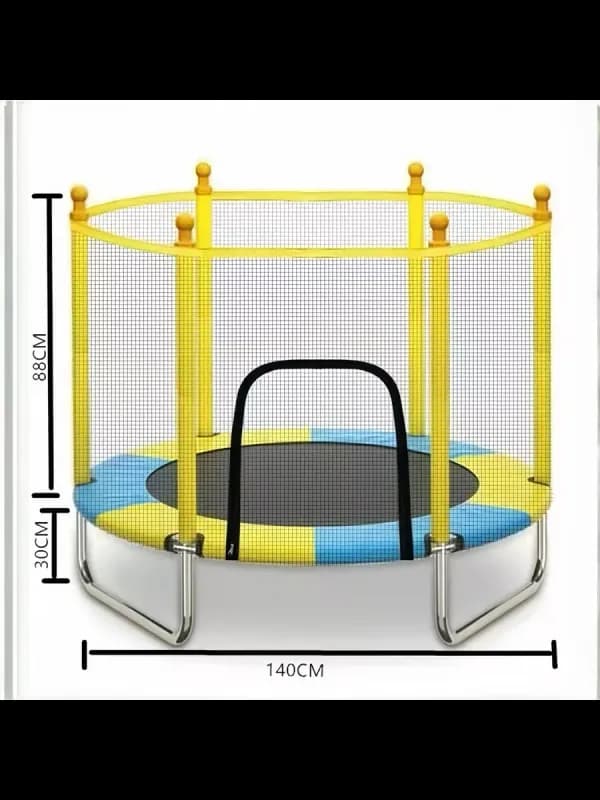 Детский батут диаметром 140см с защитной сеткой для использования дома и на улице-4