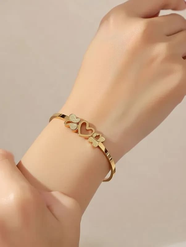 Браслет Stainless Steel (золотистый с бабочками)-5