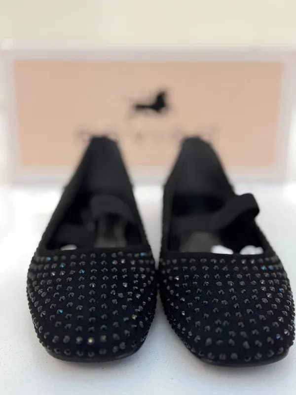 Женские балетки с чёрными стразами-4