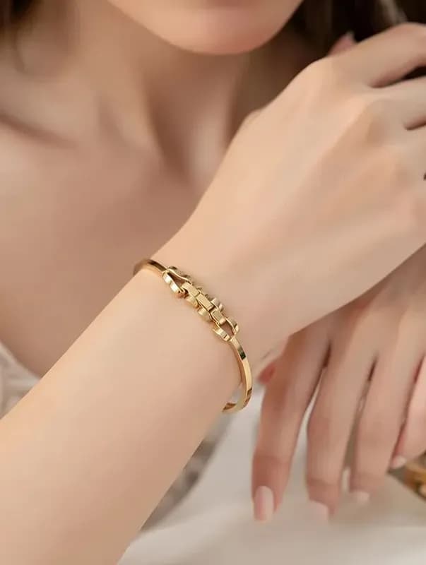 Браслет Stainless Steel (золотистый с бабочками)-4