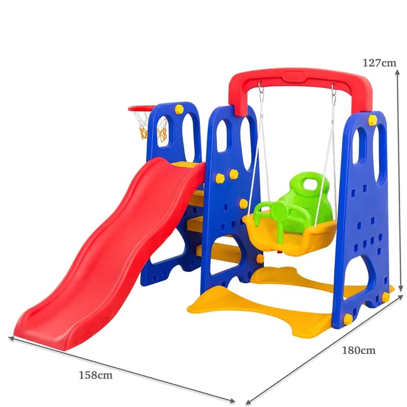 Детский игровой комплекс 3-в-1 — горка, качели и баскетбол-1